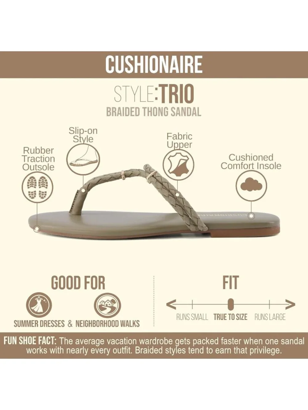 Women's Sage Comfortable Trio Flip Flops with Braided Thong Strap Sandals